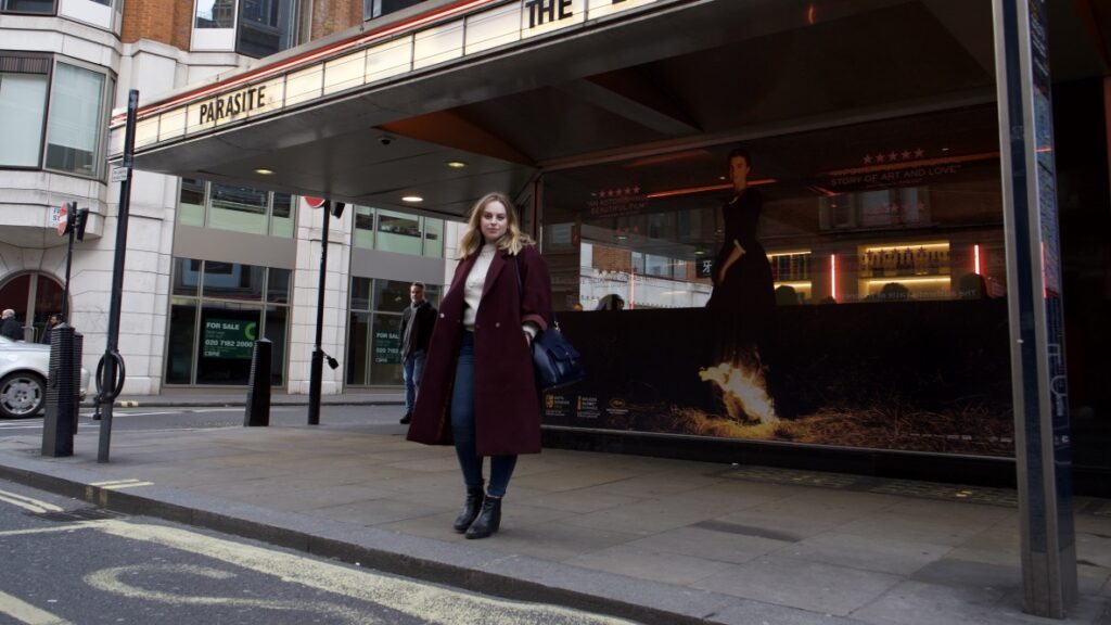 Charlotte Atkinson outside the Curzon cinema in Soho, London